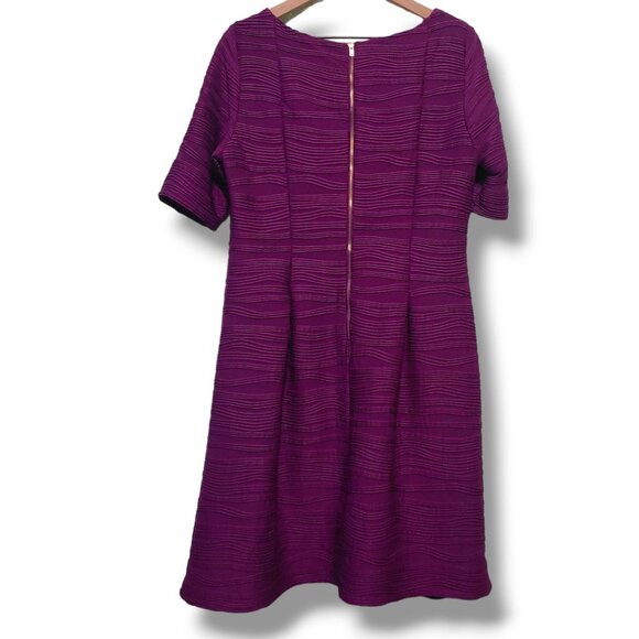 Melonie T dress womens 14 purple above-knee fit and flare textured short-sleeve - Picture 2 of 8